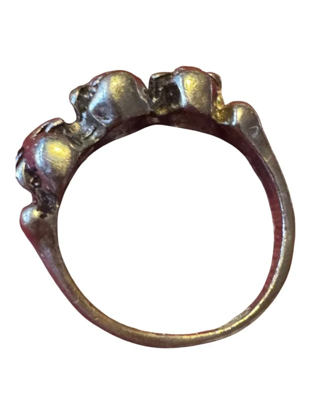 Vintage Skull Design Metal Ring Three Skulls Band Unique Goth Jewelry Antiqued F